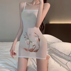 Váy ngủ hai dây voan họa tiết hoa xuyên thấu mỏng sexy