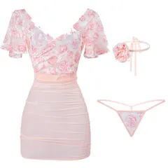Váy ngủ hoa xuyên thấu kèm quần lót sexy quyến rũ dễ thương cho nữ