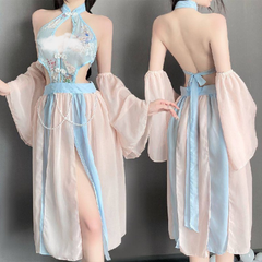 Váy yếm cổ trang voan xẻ tà thêu hoa xuyên thấu sexy gợi cảm nóng bỏng copslay trung quốc cho nữ hóa trang