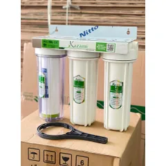Bộ lọc nước sinh hoạt 3 cốc lọc đầy đủ giá đỡ và tay vặn