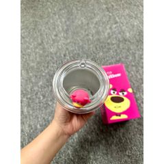 Ly giữ nhiệt hình gấu dâu kèm ống hút inox (TH223)