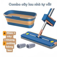 Bộ Cây Lau Kèm Xô Gấp Gọn Silicon Tặng Kèm 2 Bông Lau (TH247)