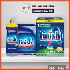 Combo Viên rửa bát Finish Hộp All in one (120 viên hoặc 90 viên), Muối 1.5kg, Nước làm bóng 800ml  - ImP