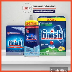 Combo Viên rửa bát Finish Hộp All in one 120 viên, Muối 1.5kg, Nước làm bóng 1150ml  - ImP