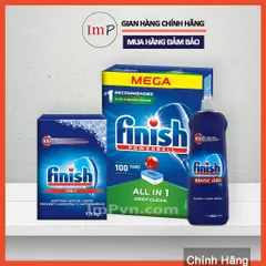 Combo Viên rửa bát Finish Hộp All in one (120 viên hoặc 90 viên), Muối 1.5kg, Nước làm bóng 800ml  - ImP