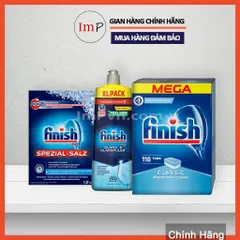 Combo viên rửa bát Finish Hộp Classic 110 viên , Muối 1.2kg, Nước làm bóng 1150ml (hoặc 750ml)  - ImP