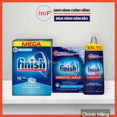 Combo viên rửa bát Finish Hộp Classic 110 viên , Muối 1.2kg, Nước làm bóng 1150ml (hoặc 750ml)  - ImP