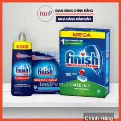 Combo rửa bát Finish Hộp All in one (120 viên hoặc 90 viên), Muối 1.2kg, Nước làm bóng 750ml  - ImP