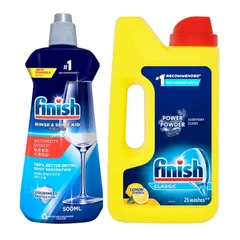 Combo Finish Bột Rửa Chén Hương Chanh Lemon Classic 1kg + Nước Làm Bóng Rinse & Shine 500ml  - ImP