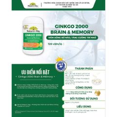 Viên uống hỗ trợ tăng cường trí nhớ Nature’s Way Ginkgo 2000 Brain & Memory 120 viên.
