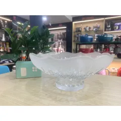 Chân bồng pha lê mài bông tuyết đựng bánh gato, bánh, trái, đồ ăn tráng miệng Bohemia (đk 30,5cm)