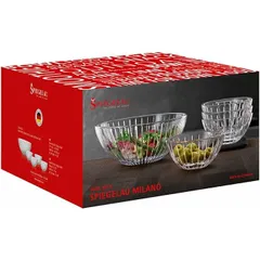 Bộ 5 bát thủy tinh Spiegelau Milano gồm 1 bát lớn 4 bát nhỏ  4x Schale (d: 13 cm / h: 6 cm / 340 ml)  1x Schale (d: 24,5