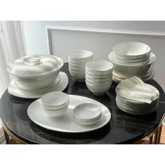Set bát sứ Imperial 50 món trắng trơn viền mép chỉ bạc