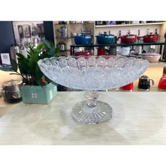 Chân bồng pha lê mài đựng bánh gato, bánh, trái, đồ ăn tráng miệng Bohemia (đk 35cm, cao 21 cm)