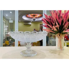 Chân bồng pha lê mài đựng bánh gato, bánh, trái, đồ ăn tráng miệng Bohemia (đk 35cm, cao 21 cm)