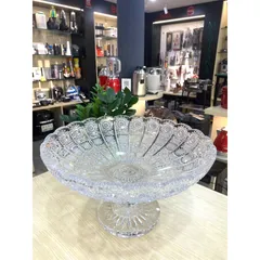 Chân bồng pha lê mài đựng bánh gato, bánh, trái, đồ ăn tráng miệng Bohemia (đk 35cm, cao 21 cm)