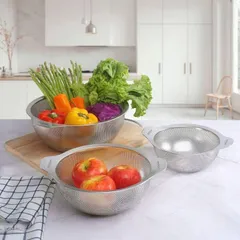 SET 3 RỔ INOX CÓ TAY CẦM GKÖCH MYDH0305 (kích thước 16cm, 20cm & 24cm) 735258