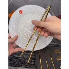Set 6 đôi đũa inox 304 kèm 6 gác đũa hình vầng trăng Keller@Germany (màu vàng & bạc) 735318