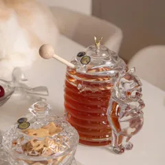 Hũ đựng mật ong kèm cây khuấy Crystal Bohemia 15cm