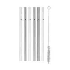Bộ ống hút thẳng WMF Baric Cromargan 6 chiếc, kèm cọ rửa, cao 18cm