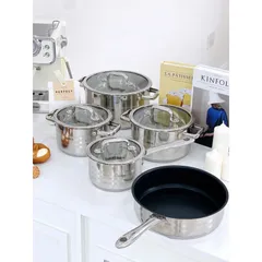 01 nồi có đường kính 18x10.5cm - dung tích 2L 01 nồi có đường kính 20x11.5cm - dung tích 2,6L 01 nồi có đường kính 24x13