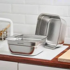 SET RỔ CHẬU INOX KELLER@ 32CM SIÊU TIỆN LỢI (1 chậu + 1 rổ vuông) 736662