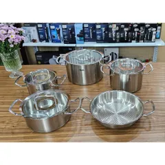 BỘ NỒI FISSLER PROFI COLLECTION 4 NỒI 1 CHẢO 2 QUAI NẮP KÍNH