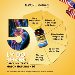 (Mỹ) Canxi Citrat D3 Mason Hỗ Trợ Bổ Sung Canxi Hữu Cơ Hấp Thu Tốt Phòng Ngừa Loãng Xương