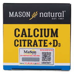 (Mỹ) Canxi Citrat D3 Mason Hỗ Trợ Bổ Sung Canxi Hữu Cơ Hấp Thu Tốt Phòng Ngừa Loãng Xương