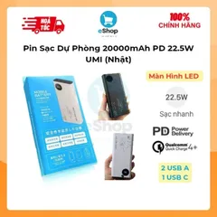 Pin Sạc Dự Phòng UMI 20.000mAh - Sạc Nhanh 20W/22.5W PD/QC (Nhật)