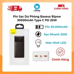 Pin Sạc Dự Phòng Baseus Bipow 30000mAh Chính Hãng Sạc Nhanh PD 20W (2 Usb A + 1 Usb C)