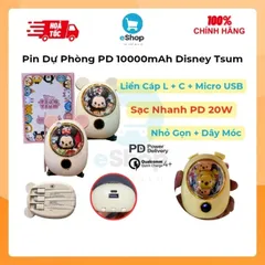 Pin Sạc Dự Phòng 10000mAh Sạc Nhanh PD 20W Disney Tsum Liền Cáp, Chuẩn PPS/PD/QC, Sạc Được iP 16