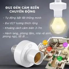Đui Đèn Cảm Biến Radar Chuyển Động Tự Bật Tắt E27 Tự Sáng Khi Có Người Đến Gần, Khoảng Cách 3m-7m