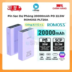 Pin Sạc Dự Phòng Romoss 20.000mAh - Sạc Nhanh 22.5W PD/QC/SCP/FCP, Sạc Vào Cổng C & L, Sạc Được iP 16