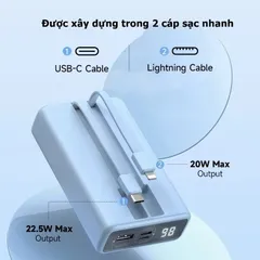 Pin Sạc Dự Phòng 20.000mAh Sạc Nhanh 22.5W ROMOSS PAC20 Màn Hình LED, Liền Cáp L & C