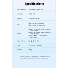 Pin Sạc Dự Phòng 20.000mAh Sạc Nhanh 22.5W ROMOSS PAC20 Màn Hình LED, Liền Cáp L & C