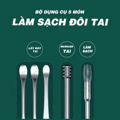 Combo 2 Bộ Dụng Cụ Lấy Ráy Tai 6 Món Bằng Thép Không Gỉ Kèm Bao Da Có Móc Khoá Tiện Lợi