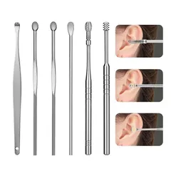 Combo 2 Bộ Dụng Cụ Lấy Ráy Tai 6 Món Bằng Thép Không Gỉ Kèm Bao Da Có Móc Khoá Tiện Lợi