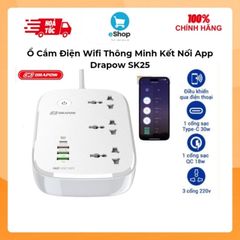 Ổ Cắm Điện Wifi Thông Minh Kết Nối App Drapow SK25 3 Ổ Cắm Điện 2500W + 1 Cổng PD 30W + 3 USB A