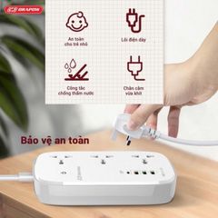 Ổ Cắm Điện Wifi Thông Minh Kết Nối App Drapow SK25 3 Ổ Cắm Điện 2500W + 1 Cổng PD 30W + 3 USB A