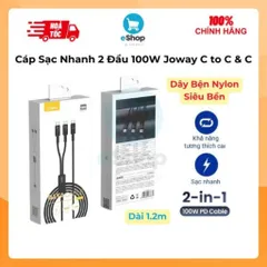 Cáp Sạc Siêu Nhanh 2 Đầu 100W Type-C JOWAY CC100, C to C + C Chuẩn PD Dài 1,2m Dây Dù Bện Nylon