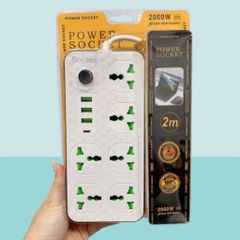 Ổ Cắm Điện Đa Năng Power Socket 2000w - 6 Cổng AC + 3 Cổng USB + 1 Cổng C PD (Tặng Chuyển 2 Chân) 737359