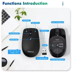 Chuột Sạc Không Dây Êm Công Thái Học MEIZU mblue M203, Thiết Kế Dạng Treo, USB/Type C Receiver