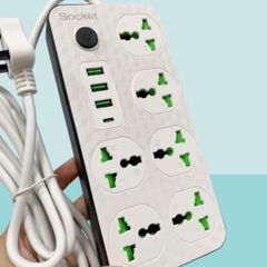 Ổ Cắm Điện Đa Năng Power Socket 2000w - 6 Cổng AC + 3 Cổng USB + 1 Cổng C PD (Tặng Chuyển 2 Chân) 737359