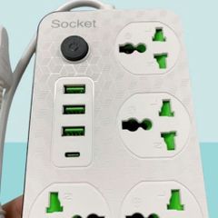 Ổ Cắm Điện Đa Năng Power Socket 2000w - 6 Cổng AC + 3 Cổng USB + 1 Cổng C PD (Tặng Chuyển 2 Chân) 737359