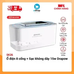 Hộp Ổ Điện Thông Minh Drapow SK26/SK27, 5 Ổ Cắm 220v, 2 Cổng USB A 18W + Cổng Sạc Type C 20W, SK26 Sạc Không Dây 15w