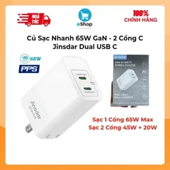 Củ Sạc Nhanh 65W GaN - Jinsdar Dual USB C Công Nghệ PD 3.0/ PPS 2.0 (Hàng À Má Zôn)