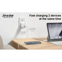 Củ Sạc Nhanh 65W GaN - Jinsdar Dual USB C Công Nghệ PD 3.0/ PPS 2.0 (Hàng À Má Zôn)