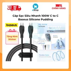 Cáp Sạc Siêu Nhanh 100W Baseus Silicone Pudding 1.2m C to C - Siêu Bền, Tặng Kèm Sticker