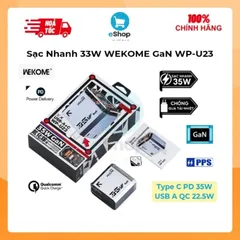Củ Sạc Nhanh 35W Wekome WP-U23 Công Nghệ Gan, 2 Cổng Sạc Type C + USB Hỗ Trợ Sạc Nhanh PD/QC/PPS 737416